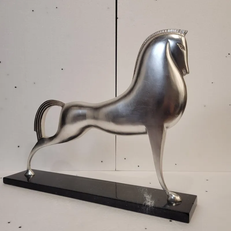 Discount Pamono Boris Lovet-Lorski, Art Deco Style Horse, 1970s, Silver-Plated Metal with Marble Base