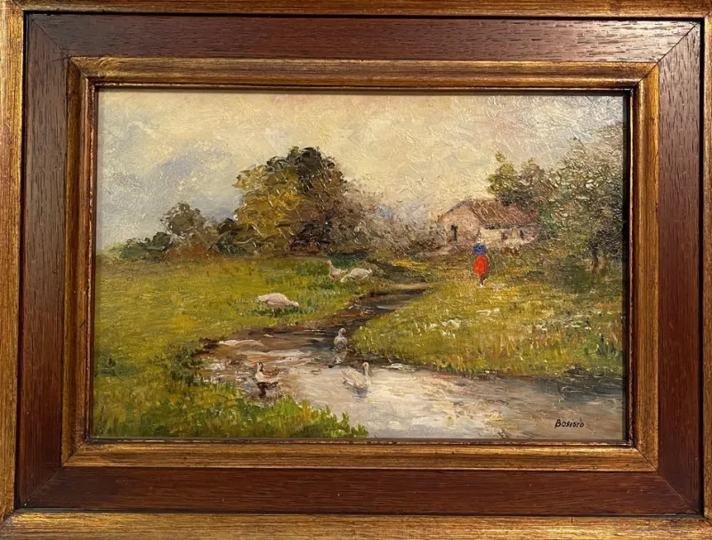 Pamono Bosisio, Country Stream, 20th Century, Oil Painting on Panel> Painting