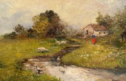 Pamono Bosisio, Country Stream, 20th Century, Oil Painting on Panel><noscript><img width=