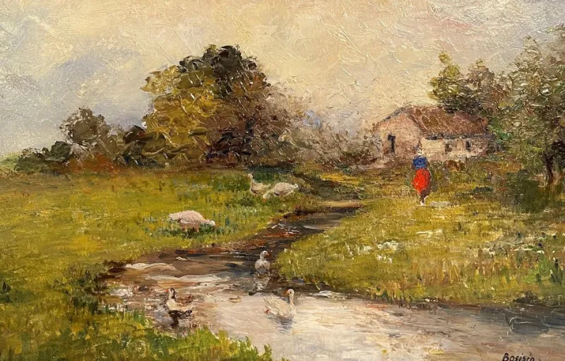 Pamono Bosisio, Country Stream, 20th Century, Oil Painting on Panel> Painting