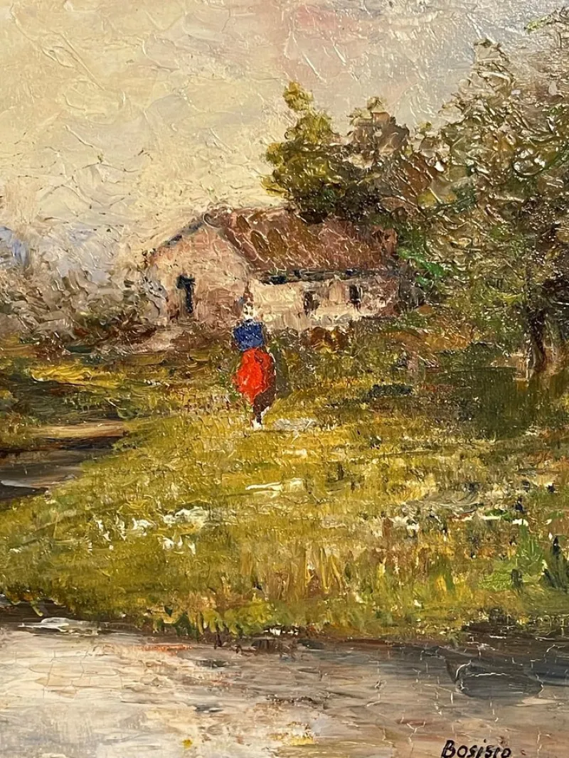 Pamono Bosisio, Country Stream, 20th Century, Oil Painting on Panel> Painting