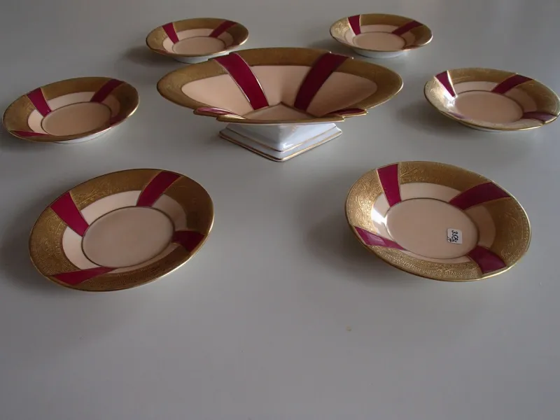 Pamono Bowl and Small Plates from Schlagenwald, 1930s, Set of 7> Serving Dishes