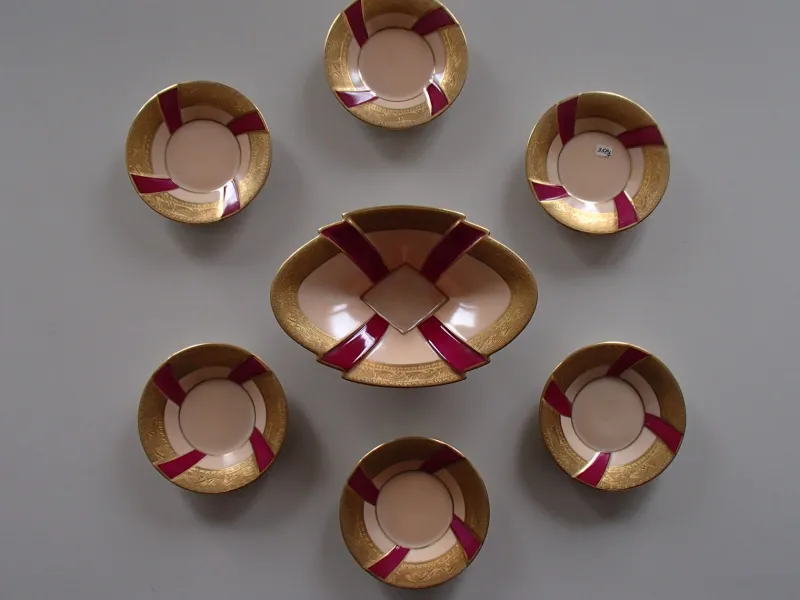 Pamono Bowl and Small Plates from Schlagenwald, 1930s, Set of 7> Serving Dishes