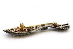 Pamono Bow-Shaped Gold and Silver Brooch with Central Brilliant-Cut Diamond and Diamond Chips><noscript><img width=