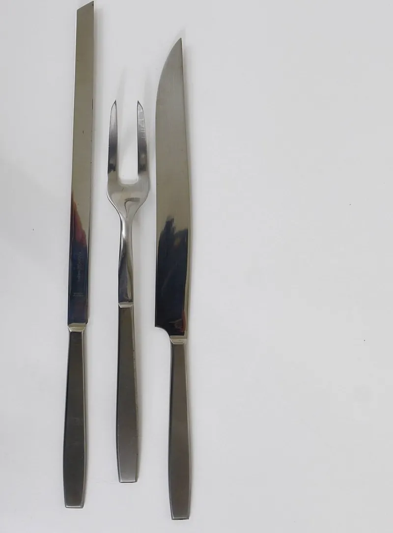 Pamono Boxed Amboss 2050 Carving Knives and Fork attributed to Helmut Alder, Austria, 1950s, Set of 3> Cutlery & Serving Utensils