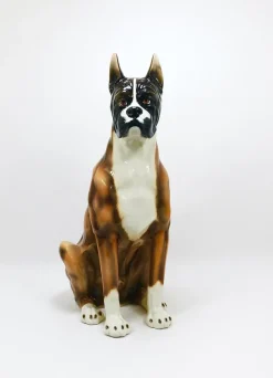Clearance Pamono Boxer Dog Life-Size Majolica Statue Sculpture in Glazed Ceramic, Italy, 1970s