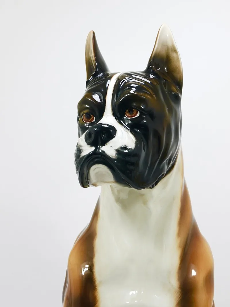 Clearance Pamono Boxer Dog Life-Size Majolica Statue Sculpture in Glazed Ceramic, Italy, 1970s
