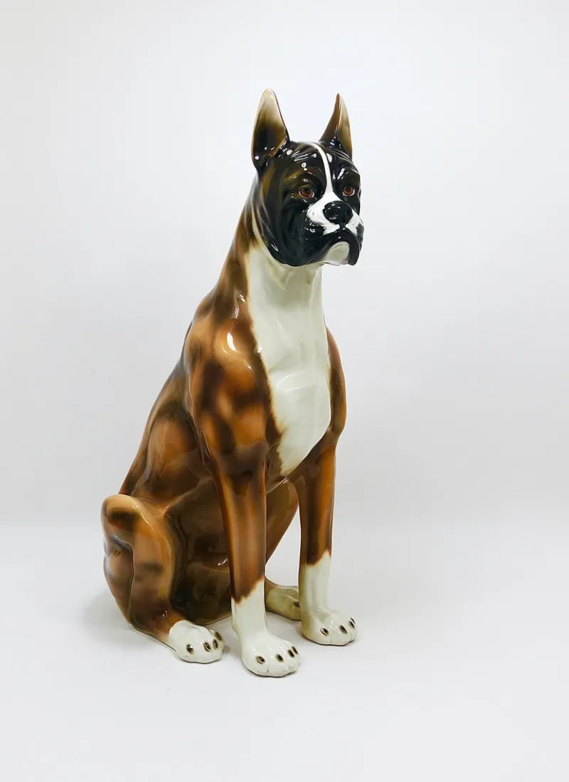 Clearance Pamono Boxer Dog Life-Size Majolica Statue Sculpture in Glazed Ceramic, Italy, 1970s