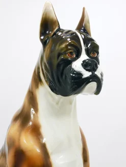 Clearance Pamono Boxer Dog Life-Size Majolica Statue Sculpture in Glazed Ceramic, Italy, 1970s