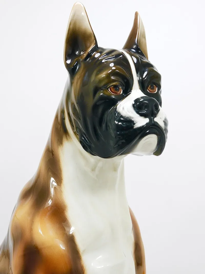 Clearance Pamono Boxer Dog Life-Size Majolica Statue Sculpture in Glazed Ceramic, Italy, 1970s