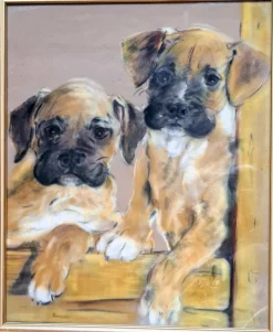 Best Pamono Boxer Puppies, Pastel on Paper, 1980s