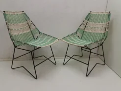 Pamono Braided Armchairs & Vertex Table, Czechoslovakia, 1960, Set of 3> Garden Tables