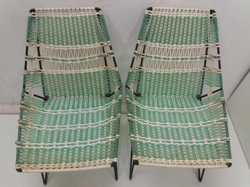 Pamono Braided Armchairs & Vertex Table, Czechoslovakia, 1960, Set of 3> Garden Tables