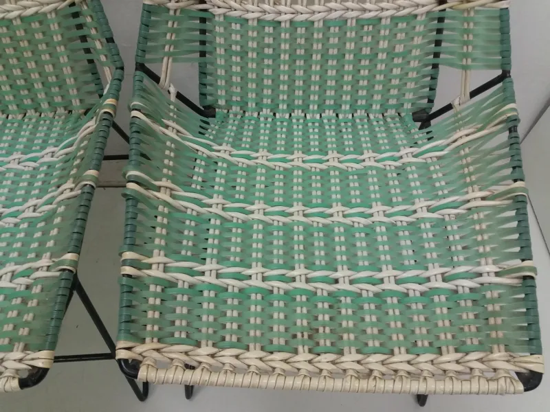 Pamono Braided Armchairs & Vertex Table, Czechoslovakia, 1960, Set of 3> Garden Tables