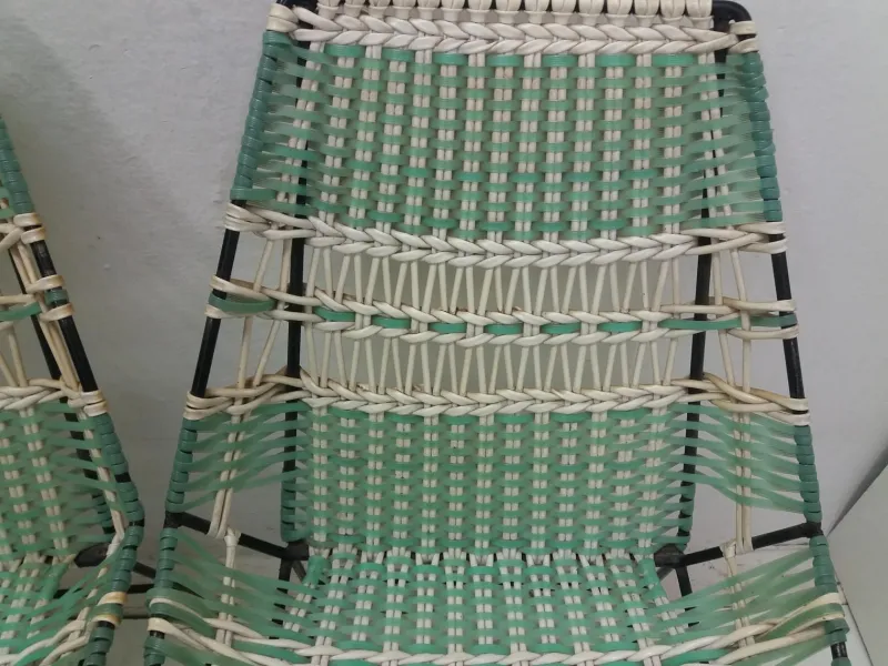 Pamono Braided Armchairs & Vertex Table, Czechoslovakia, 1960, Set of 3> Garden Tables