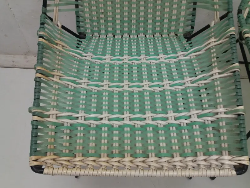 Pamono Braided Armchairs & Vertex Table, Czechoslovakia, 1960, Set of 3> Garden Tables