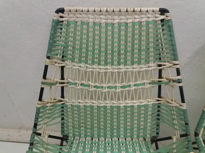 Pamono Braided Armchairs & Vertex Table, Czechoslovakia, 1960, Set of 3> Garden Tables