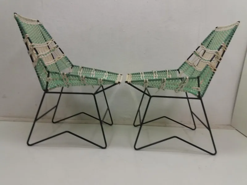 Pamono Braided Armchairs & Vertex Table, Czechoslovakia, 1960, Set of 3> Garden Tables
