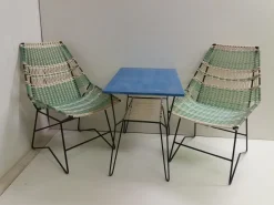 Pamono Braided Armchairs & Vertex Table, Czechoslovakia, 1960, Set of 3><noscript><img width=