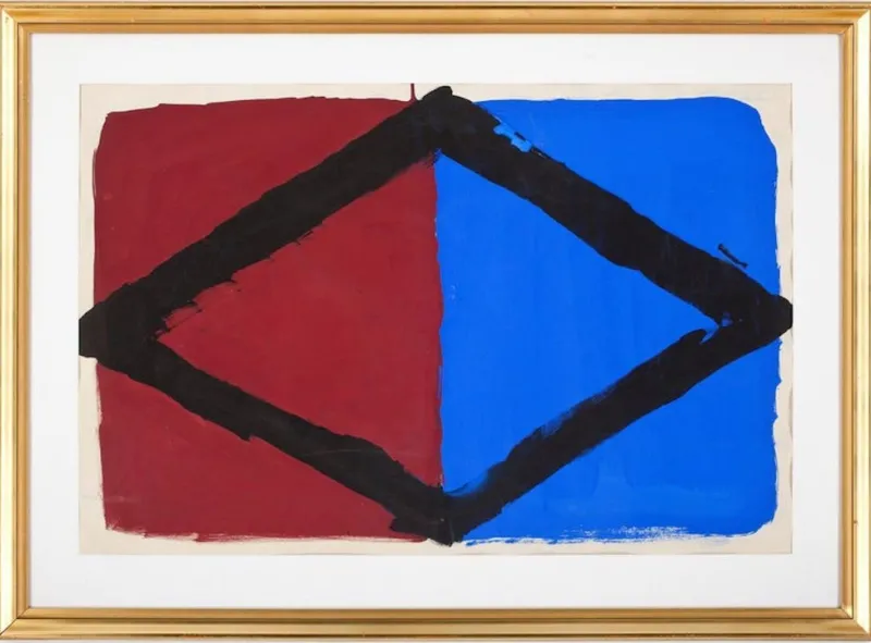 New Pamono Bram Bogart, Brown, Black and Blue Composition, 1960, Gouache