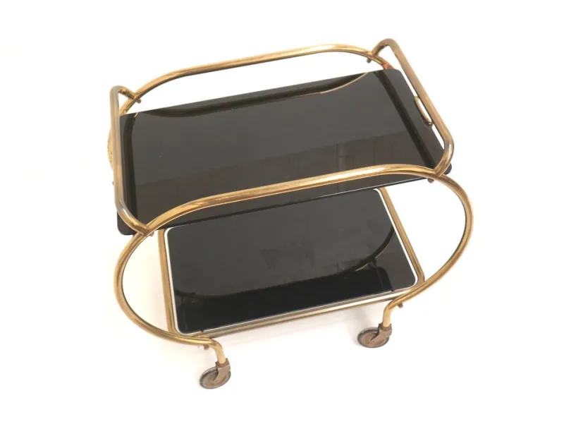 Pamono Brass and Black Glass Bar Cart by Grünstadt, 1970s> Serving Bar Carts & Trolleys