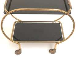 Pamono Brass and Black Glass Bar Cart by Grünstadt, 1970s><noscript><img width=