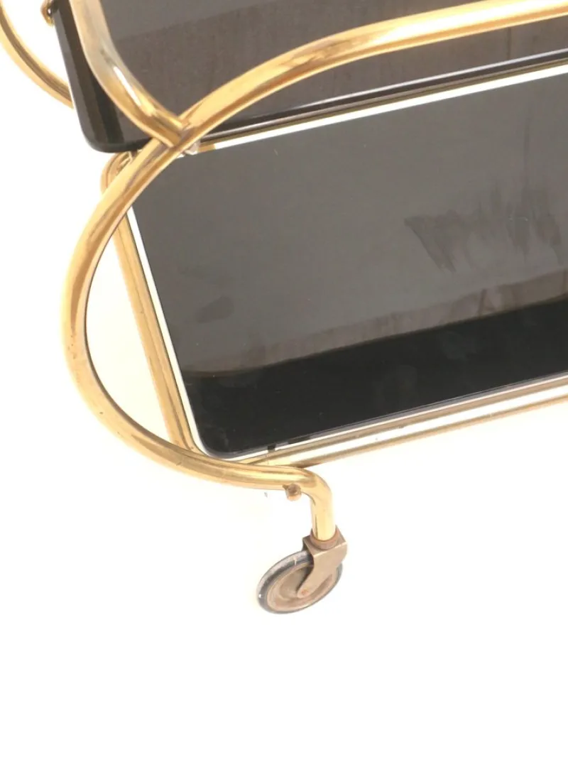 Pamono Brass and Black Glass Bar Cart by Grünstadt, 1970s> Serving Bar Carts & Trolleys