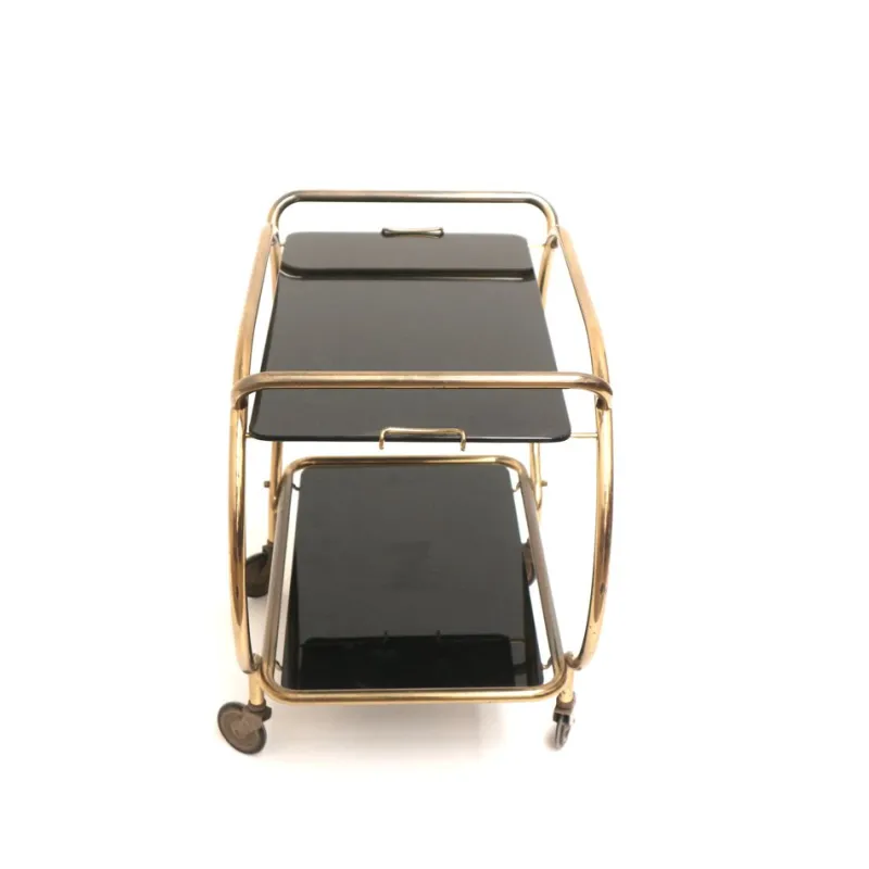 Pamono Brass and Black Glass Bar Cart by Grünstadt, 1970s> Serving Bar Carts & Trolleys