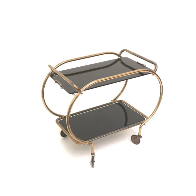 Pamono Brass and Black Glass Bar Cart by Grünstadt, 1970s> Serving Bar Carts & Trolleys