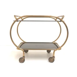 Pamono Brass and Black Glass Bar Cart by Grünstadt, 1970s><noscript><img width=