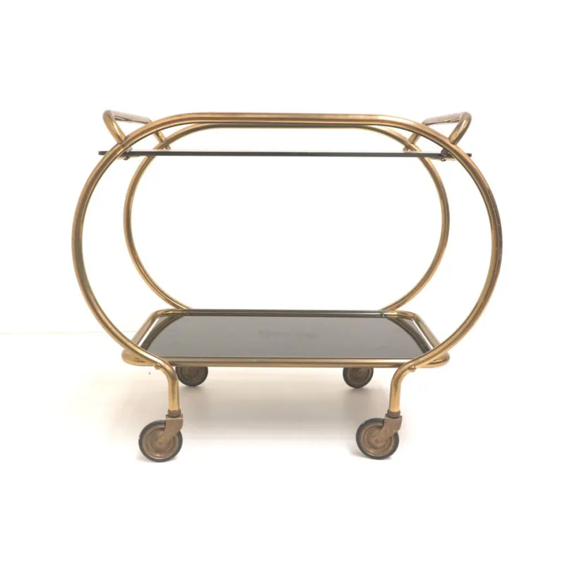 Pamono Brass and Black Glass Bar Cart by Grünstadt, 1970s> Serving Bar Carts & Trolleys