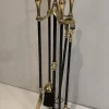Pamono Brass and Black Lacquered Fireplace Tools on Stand, France, 1970s> Fireplaces And Mantels