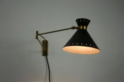 Best Pamono Brass and Black Wall Lamp by Rene Mathieu for Maison Lunel, 1960s