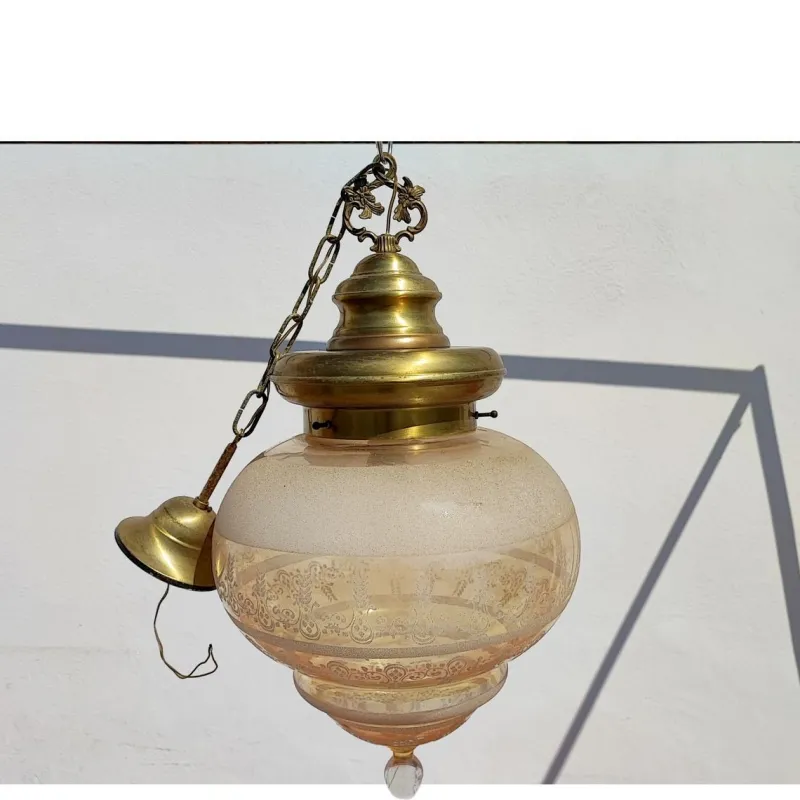 Pamono Brass and Blown Glass Chandelier, 1980s> Vases