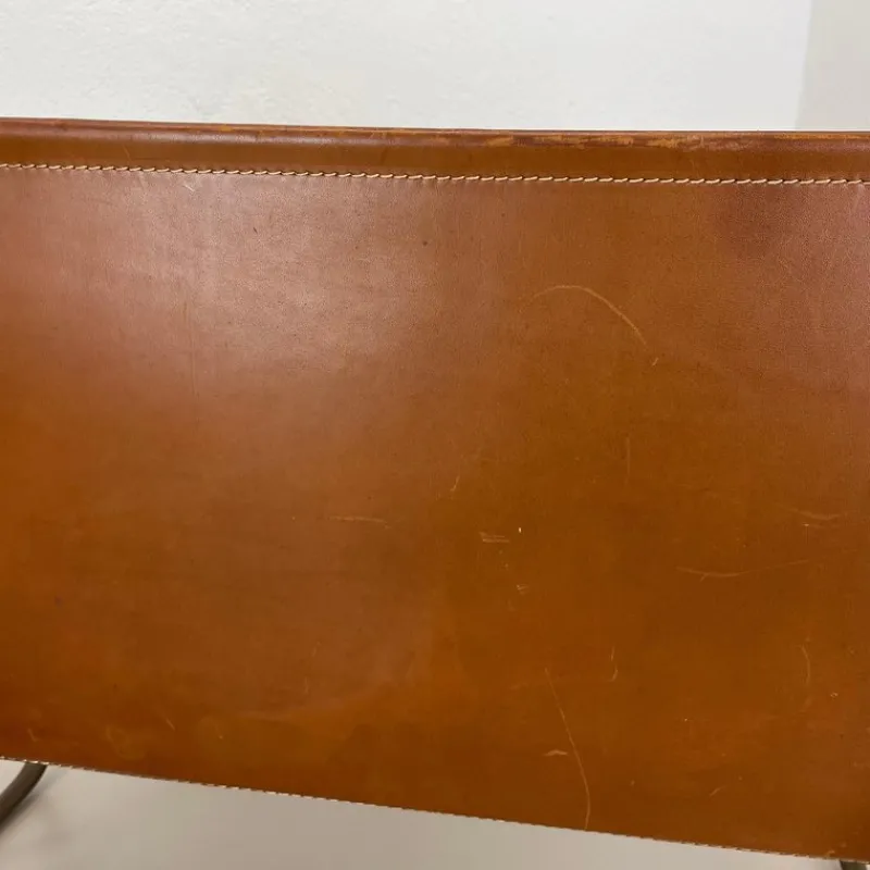Pamono Brass and Brown Leather Magazine Holder attributed to Carl Auböck, Austria, 1950s> Magazine Racks