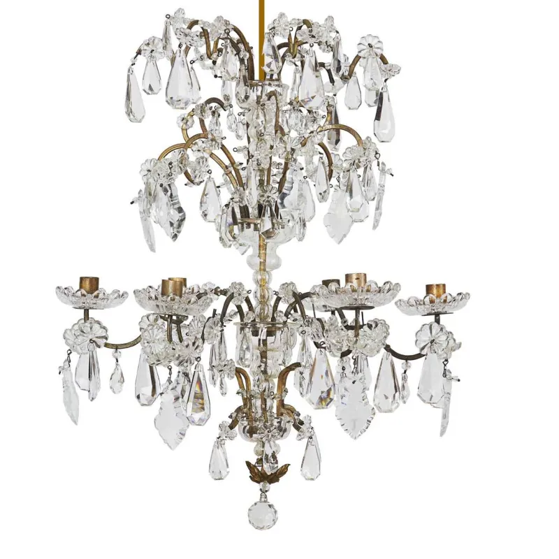 Pamono Brass and Crystal Candle Chandelier, 19th Century> Candleholders