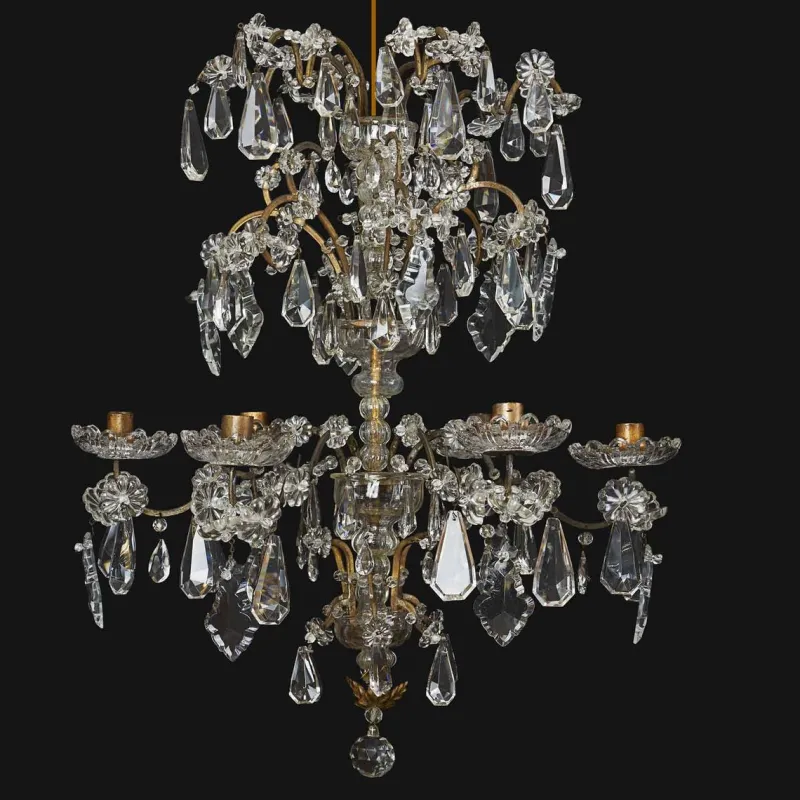 Pamono Brass and Crystal Candle Chandelier, 19th Century> Candleholders