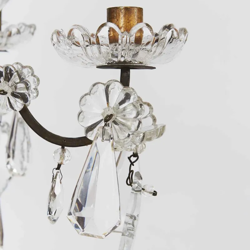 Pamono Brass and Crystal Candle Chandelier, 19th Century> Candleholders