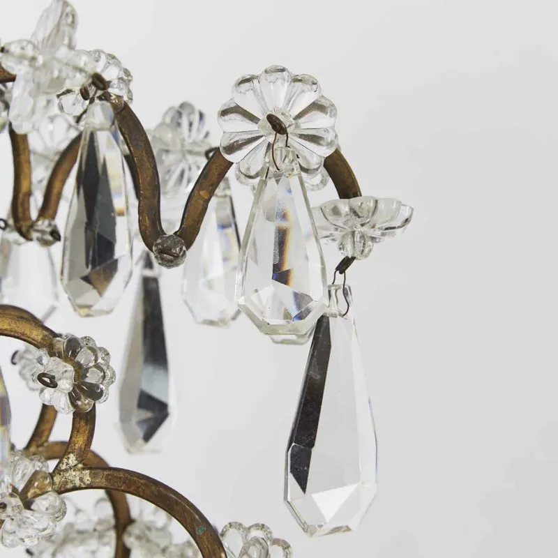 Pamono Brass and Crystal Candle Chandelier, 19th Century> Candleholders
