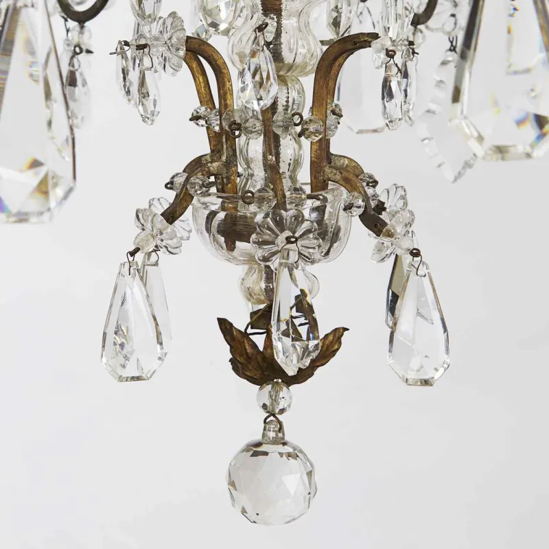 Pamono Brass and Crystal Candle Chandelier, 19th Century> Candleholders