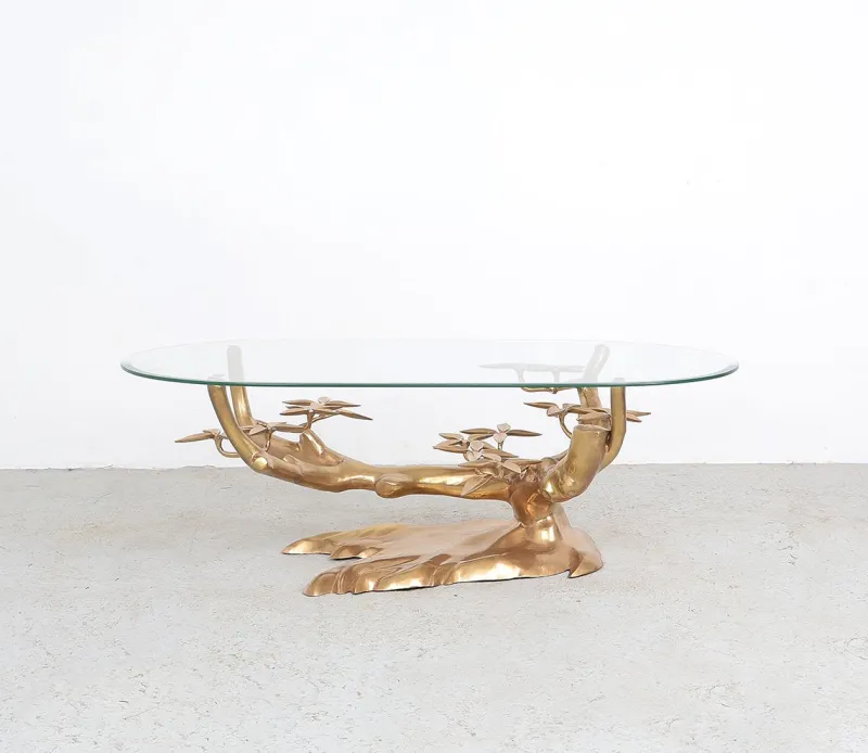 Pamono Brass and Glass Bonsai Coffee Table attributed to Willy Daro, 1970s