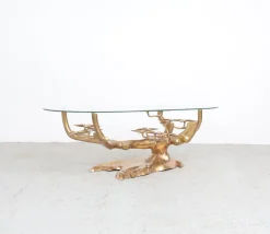 Pamono Brass and Glass Bonsai Coffee Table attributed to Willy Daro, 1970s