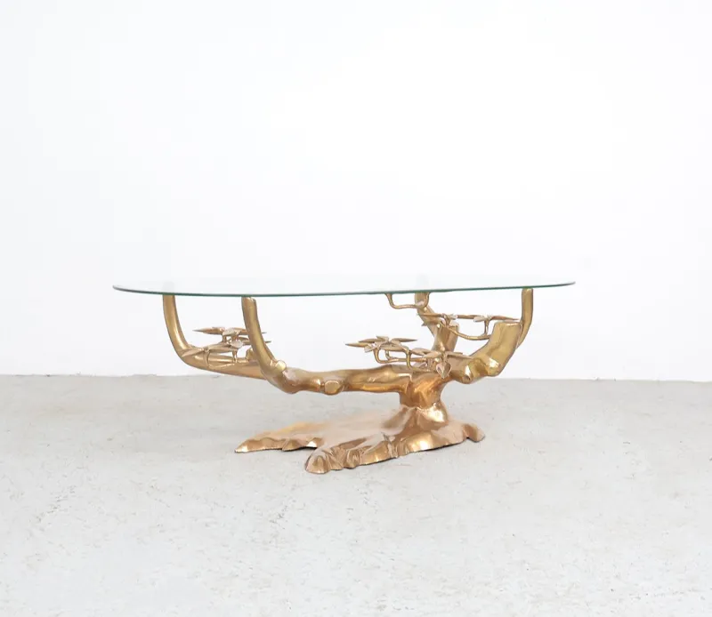 Pamono Brass and Glass Bonsai Coffee Table attributed to Willy Daro, 1970s