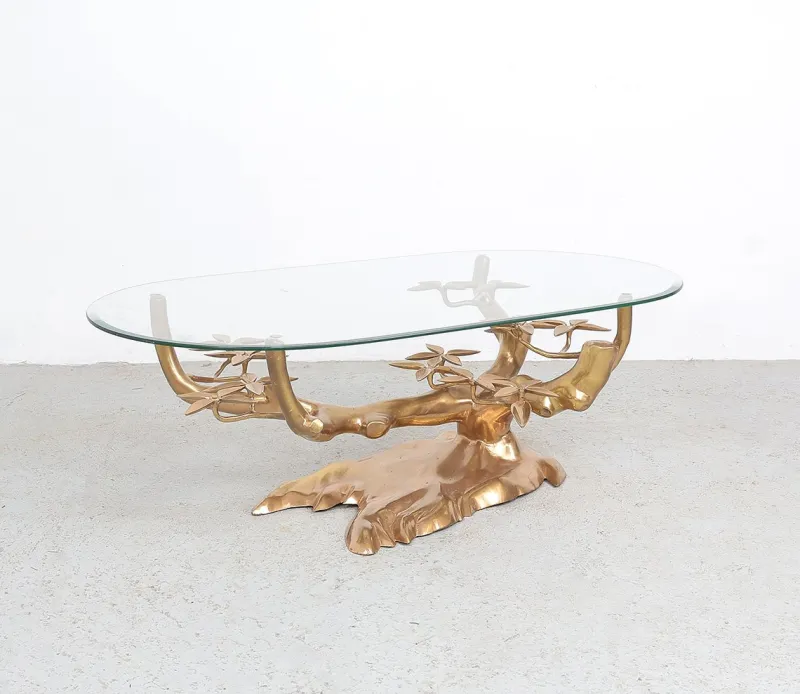 Pamono Brass and Glass Bonsai Coffee Table attributed to Willy Daro, 1970s