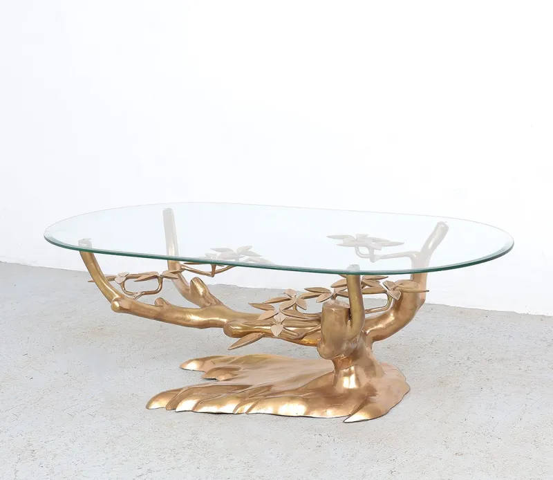 Pamono Brass and Glass Bonsai Coffee Table attributed to Willy Daro, 1970s