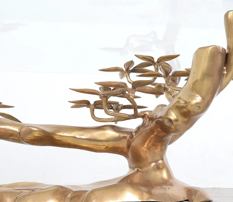 Pamono Brass and Glass Bonsai Coffee Table attributed to Willy Daro, 1970s