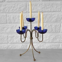 Pamono Brass and Glass Candelabra by Gunnar Ander for Ystad-Metall, Sweden, 1960s><noscript><img width=