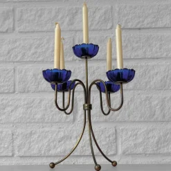 Pamono Brass and Glass Candelabra by Gunnar Ander for Ystad-Metall, Sweden, 1960s><noscript><img width=