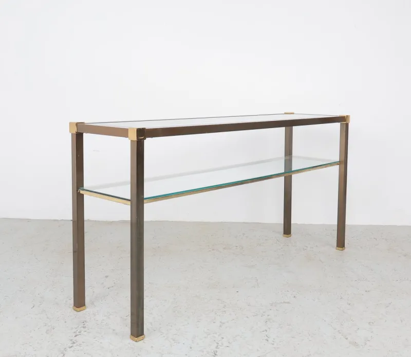 Pamono Brass and Glass Console Table, 1970s> Console Tables