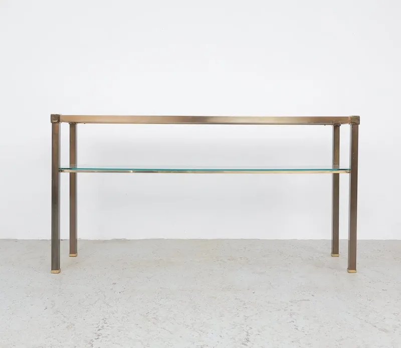 Pamono Brass and Glass Console Table, 1970s> Console Tables
